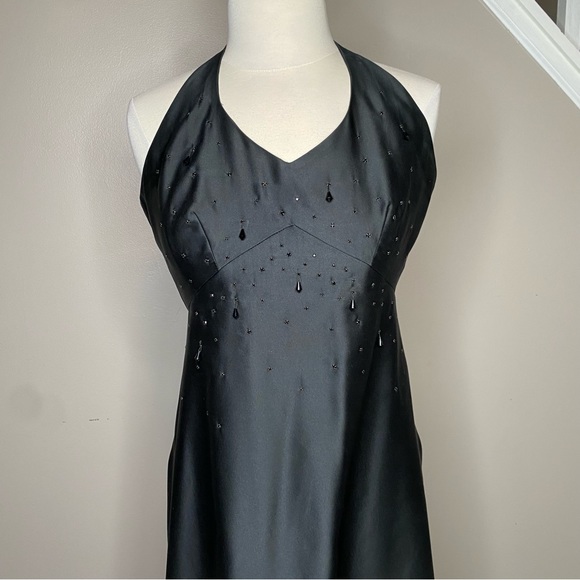 Y2K Anne Stanley Black Beaded Halter Evening Gown 10 Formal Long Maxi Dress Prom - Picture 3 of 9